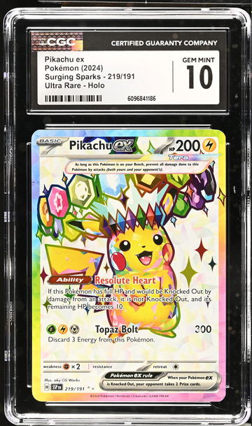 2024 Pokémon Scarlet & Violet Surging Sparks Pikachu #219/191 Tera EX CGC 10