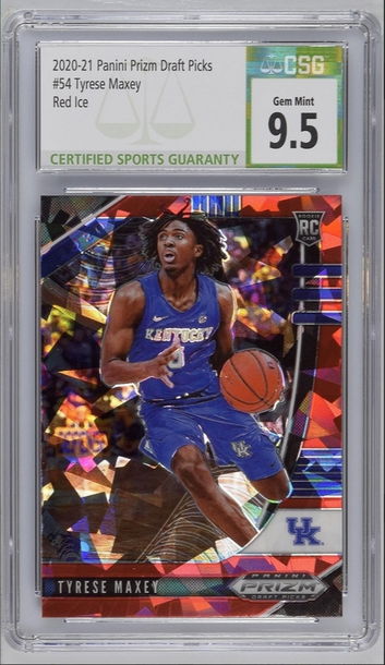 2020-21 Prizm Draft Picks #54 Tyrese Maxey Red Ice Prizm Rookie Card CSG 9.5 Gem Mint