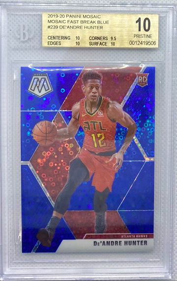 BGS 10 Pristine De’Andre Hunter Deandre Mosaic Fast Break Blue Disco /85 RC Hawks Rookie Card