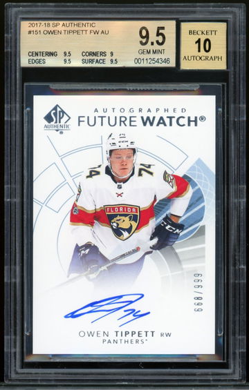 2017-18 SP Authentic #151 Owen Tippett FW AU BGS 9.5 Gem-Mint