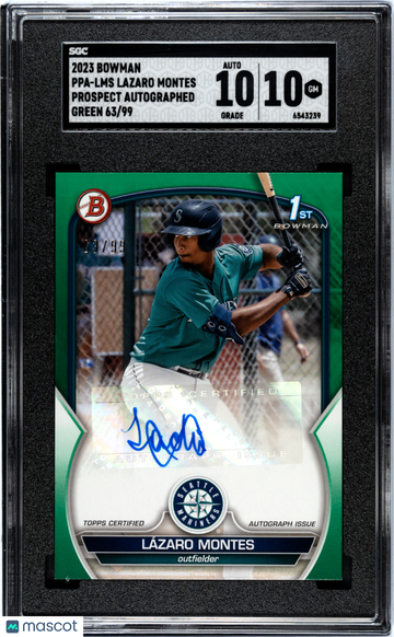 2023 Bowman Lazaro Montes #PPA-LMS Pros. Autograph Green SGC 10 Auto 10