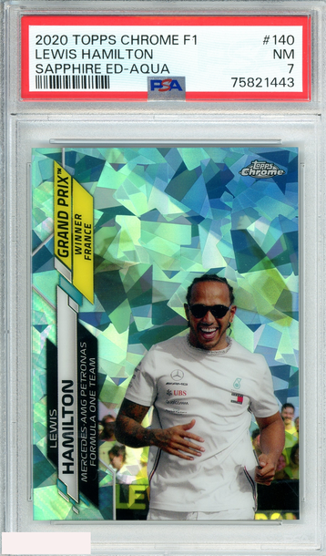 2020 TOPPS CHROME F1 LEWIS HAMILTON #140 SAPPHIRE ED-AQUA 25 OF 99 PSA 7 NM