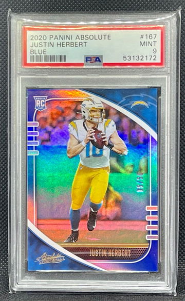 2020 Justin Herbert Absolute Blue /50 PSA 9