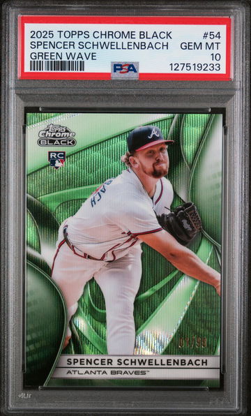 2025 Topps Chrome Black Green Wave Spencer Schwellenbach #54 /99 PSA 10