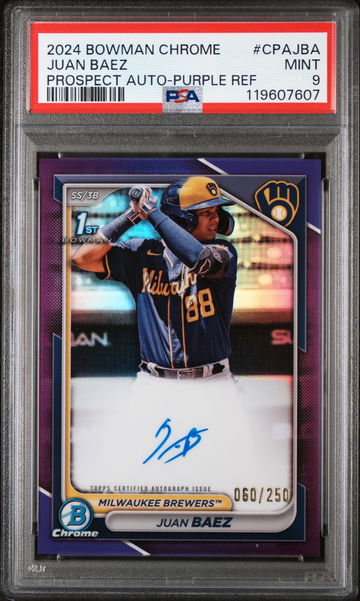 2024 Bowman Chrome Purple Refractor Juan Baez #CPA-JBA Auto /250 PSA 9