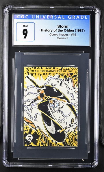 1987 COMIC IMAGES MARVEL HISTORY OF THE X-MEN STICKER STORM #19 CGC 9 MINT