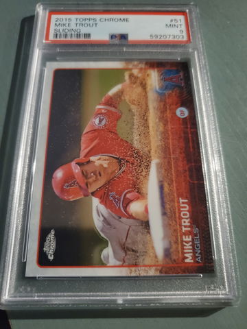 MIKE TROUT 2015 TOPPS CHROME SLIDING PSA 9