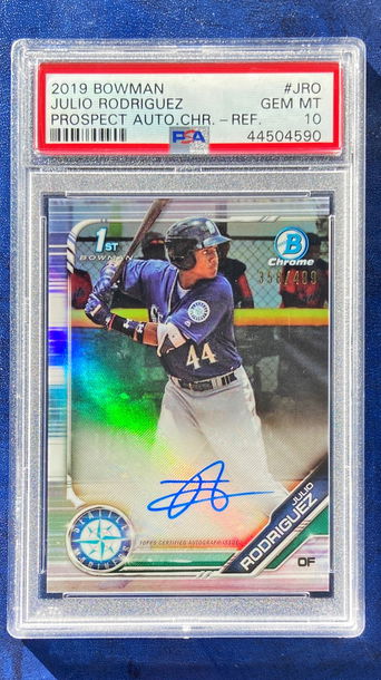 JULIO RODRIGUEZ - 2019 Bowman - Chrome prospect auto - Refractor /499 auto PSA 10