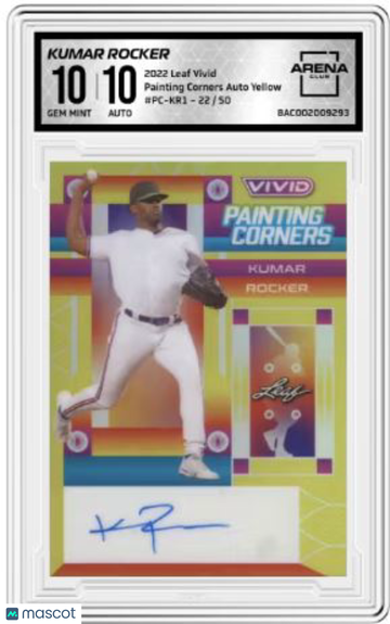 2022 Leaf Vivid Kumar Rocker #PC-KR1 Painting Corners Auto Yellow /50 Arena Club 10 Auto 10