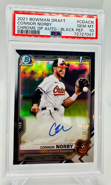 2021 Connor Norby Bowman chrome Draft Black Refractor Auto /75 PSA 10