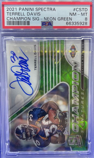 2021 Panini Spectra Terrell Davis Champion Signatures Auto Green 3/10 Broncos SP PSA 8 NM-MT