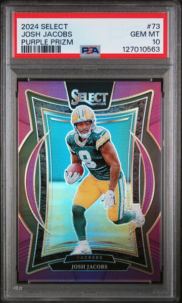 2024 Panini Select Prizm Purple Josh Jacobs #73 /75 PSA 10