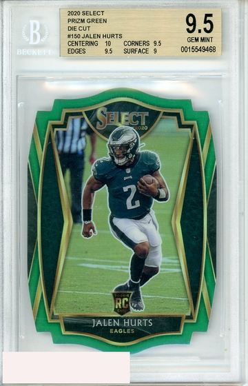 2020 PANINI SELECT GREEN PRIZM DIE CUT JALEN HURTS #150 BGS 9.5 RC