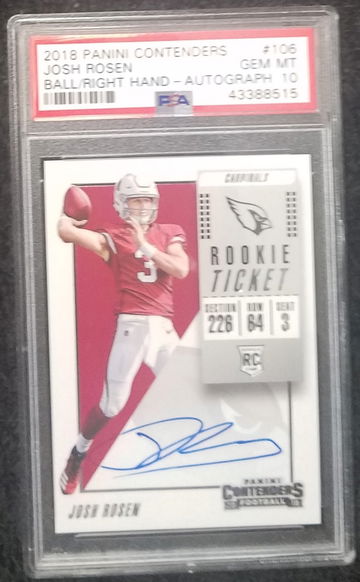 Josh Rosen 2018 Panini Contenders Ball/Right Hand Auto #106 PSA 10
