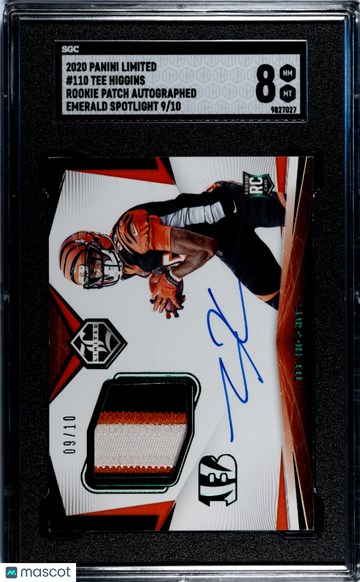 2020 Panini Limited Tee Higgins #110 Rookie Patch Autograph Emerald Spotlight SGC 8
