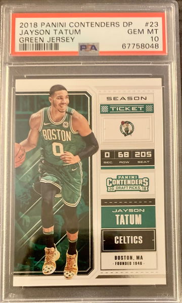 2018-19 Panini Contenders Basketball Draft Picks Jayson Tatum Green Jersey PSA 10 Gem Mint.