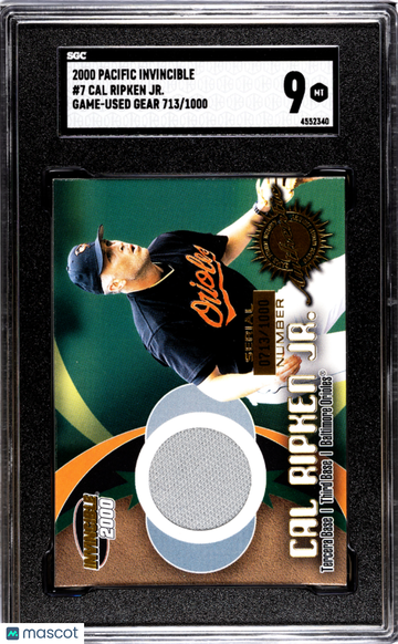 2000 Pacific Invincible Cal Ripken JR. #7 Game Used Gear SGC 9
