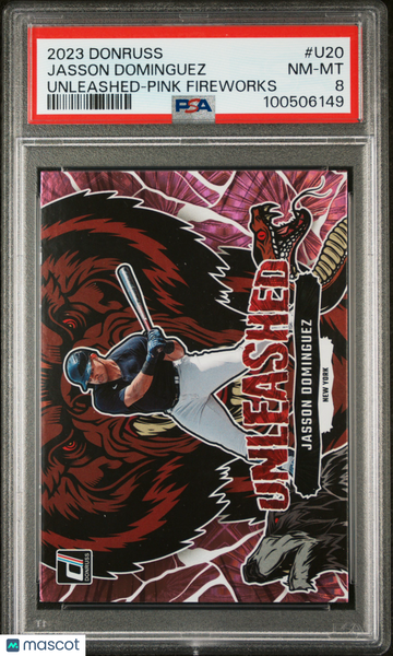 2023 Panini Donruss Unleashed Jasson Dominguez #U20 Pink Fireworks PSA 8