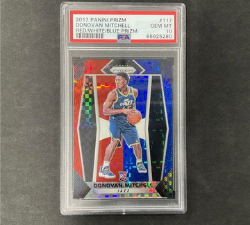 2017 Donovan Mitchell Prizm Red white blue RWB PSA 10