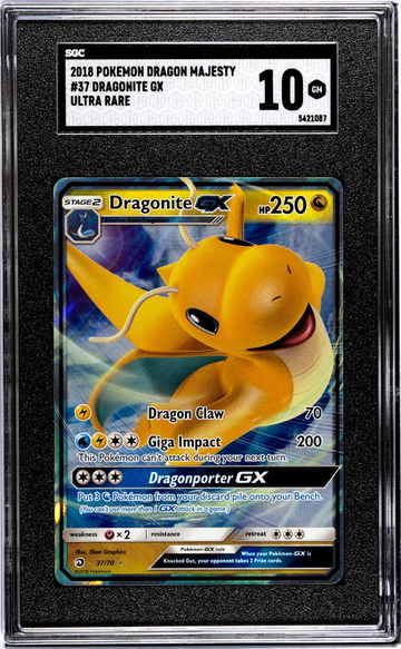2018 Pokémon Sun & Moon Dragon Majesty Dragonite #37/70 GX Holo SGC 10