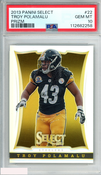 2013 PANINI SELECT TROY POLAMALU #22 PRIZM PITTSBURGH STEELERS PSA 10 GEM MT