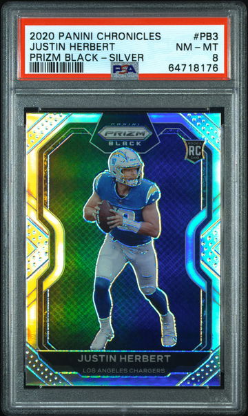 2020 Panini Chronicles Justin Herbert Prizm Black Silver PSA 8