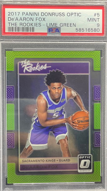 DE'AARON FOX 2017-18 DONRUSS OPTIC THE ROOKIES SP LIME GREEN RC /175 PSA 9 MINT