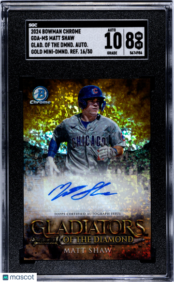 2024 Bowman Chrome Matt Shaw #GDA-MS Glad. Of The Dmnd. Autograph Gold Mini Dmnd. Refractor SGC 8 Auto 10