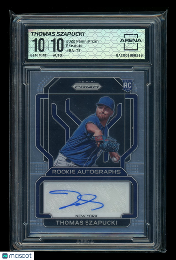 2022 Panini Prizm Thomas Szapucki #RA-TS Autograph RC Arena Club 10 Auto 10