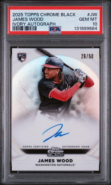 2025 Topps Chrome Black Ivory Autograph James Wood #IVAJW /50 PSA 10