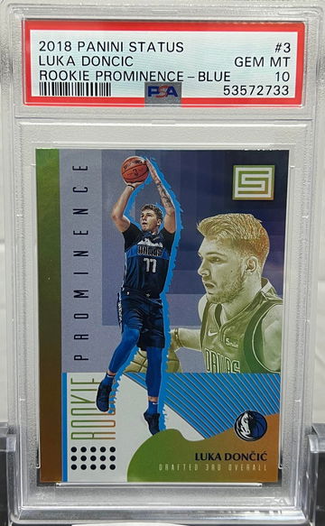 2018 Panini Status Luka Doncic Rookie Prominence Blue PSA 10
