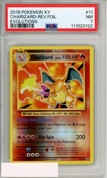 2016 POKEMON XY EVOLUTIONS CHARIZARD-REV FOIL #11 EVOLUTIONS PSA 7 NM