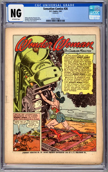 SENSATION COMICS #26 CGC -NG- WONDER WOMAN STORY HG PETER ART -COVERLESS- 1944