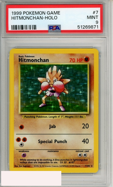 1999 POKEMON GAME HITMONCHAN-HOLO #7 PSA 9 MINT