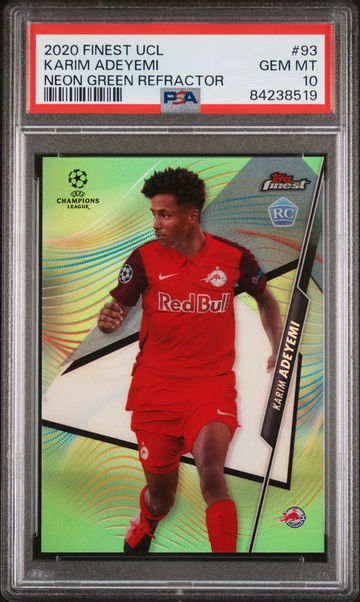 2020 TOPPS FINEST UEFA UCC KARIM ADEYEMI #/99 NEON GREEN #93 RC ROOKIE PSA 10