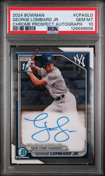 2024 Bowman Chrome Prospect Autograph George Lombard Jr. #CPAGLO PSA 10