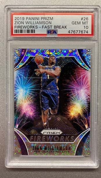 ZION WILLIAMSON 2019 FIREWORKS FAST BREAK PRIZM ROOKIE PSA 10 GEM MINT 