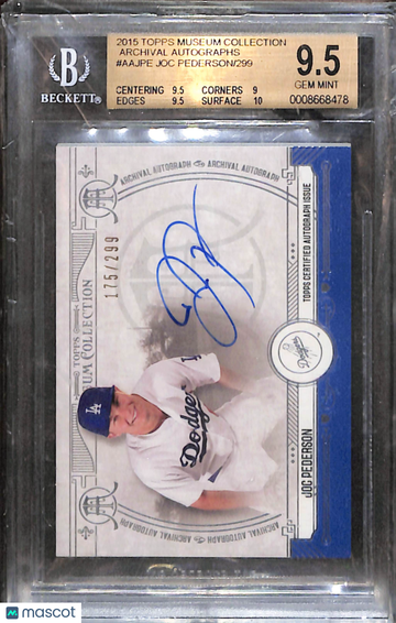 2015 Topps Museum Collection Archival Autographs Joc Pederson #AAJPE /299 BGS 9.5 Auto 10