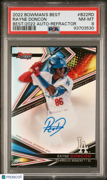 2022 Bowman's Best Best Of 2022 Autographs Rayne Doncon #B22RD Refractor PSA 8