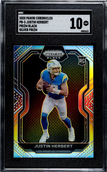 2020 Panini Chronicles PB-3 Justin Herbert Prizm Black Silver Prizm SGC 10 GEM MINT! POP 50