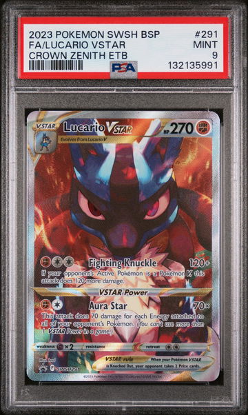 2023 Pokemon Sword and Shield Black Star Promo Crown Zenith Elite Trainer Box Lucario Vstar #SWSH291 PSA 9
