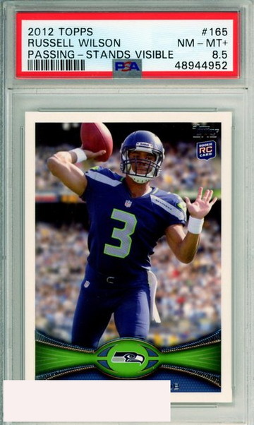 2012 TOPPS PASSING-STANDS VISIBLE RUSSELL WILSON #165 ROOKIE PSA NM-MT+ 8 5
