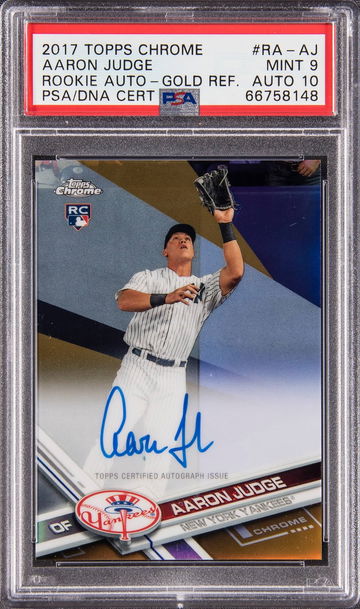 2017 Topps Chrome Aaron Judge RC Gold Refractor Auto 02/50 PSA 9 Auto 10 Pop 3