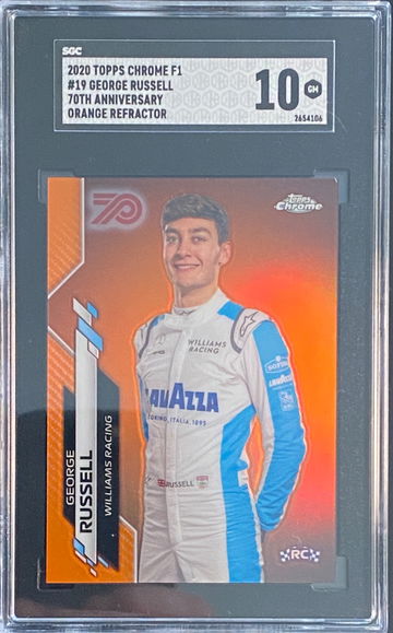 2020 Topps Chrome George Russell Orange 70th Anniversary Refractor Rookie RC Formula 1 F1 SGC 10