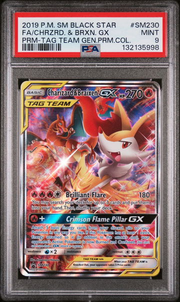 2019 Pokemon Sun and Moon Black Star Promo Tag Team Generations Premium Collection Braixen Gx/Charizard #SM230 PSA 9