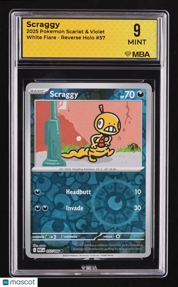 2025 Pokemon Scarlet & Violet White Flare Scraggy Reverse Holo MBA 9 #57