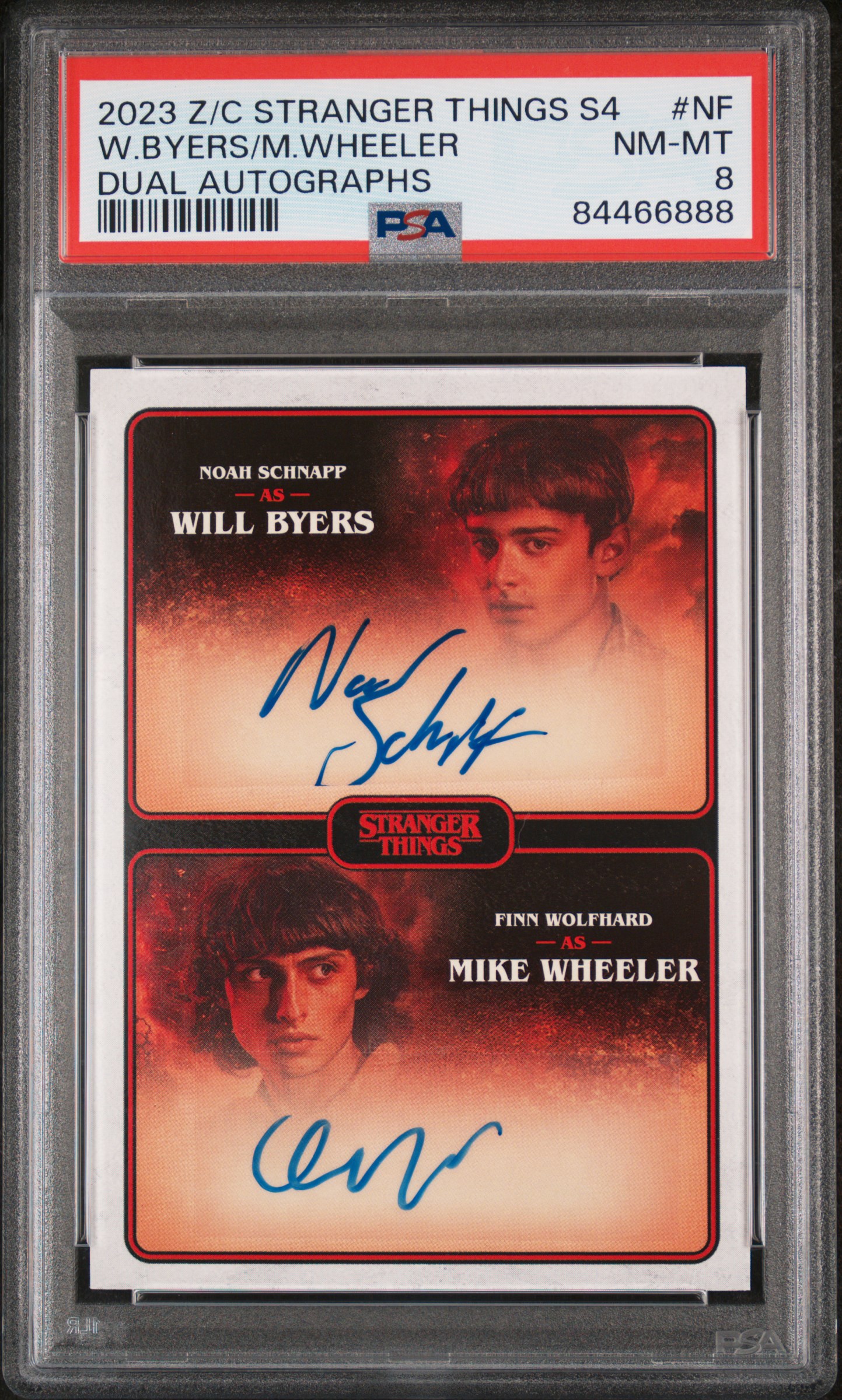 W.Byers/M.Wheeler 2023 Zerocool Stranger Things Season 4 Dual Autographs PSA 8