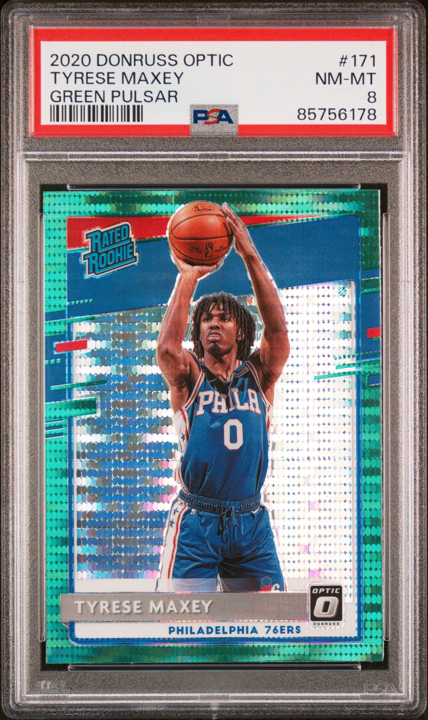 Tyrese Maxey 2020 Panini Donruss Optic #171 Green Pulsar PSA