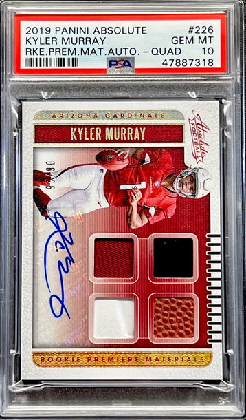 2019 Kyler Murray Panini Absolute Rookie Premiere Auto Autograph Quad Jersey PSA 10 GEM MINT  Card RC 
