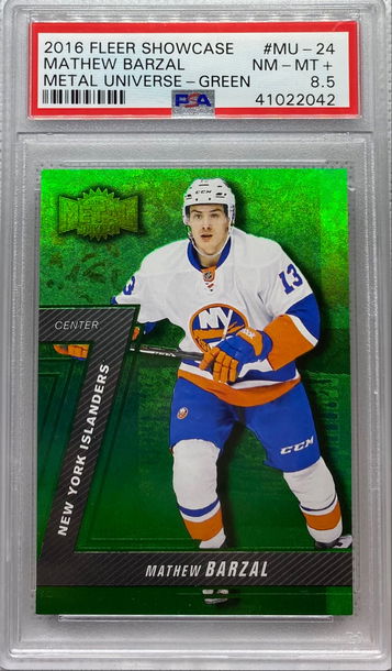 2016 Fleer Showcase Mathew Barzal PMG Precious Metal Gems GREEN PMG RC /10 PSA 8.5🔥